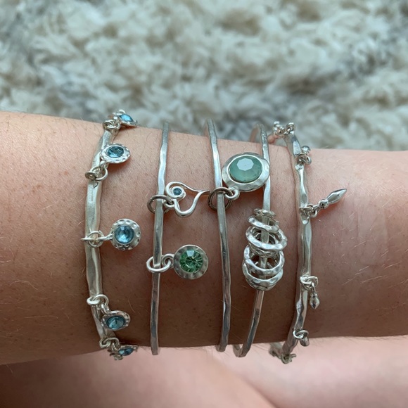 Silver and Blue Gemstone Bangle Bracelet Set - Picture 2 of 8